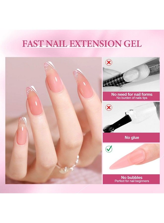 Poly Gel Nail Kit 6 Colors Poly Nail Extension Gel Set 36W Uv Lamp Poly Nail Gel Kit With Base & Top Gel White Pink Colors For French Manicure Nail Art For Starter Home Diy