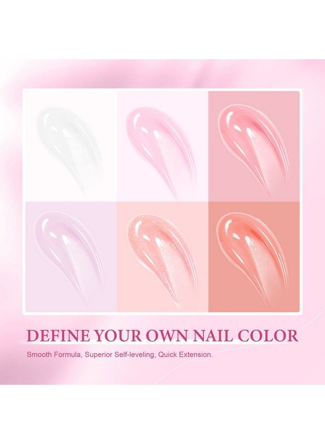 Poly Gel Nail Kit 6 Colors Poly Nail Extension Gel Set 36W Uv Lamp Poly Nail Gel Kit With Base & Top Gel White Pink Colors For French Manicure Nail Art For Starter Home Diy