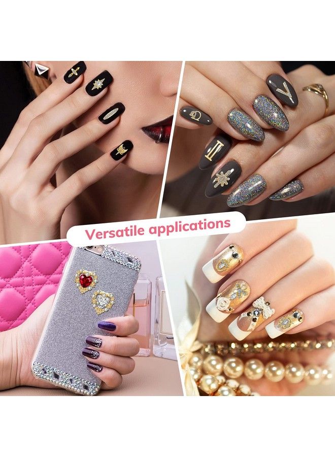 48 Pieces 3D Shiny Nail Rhinestones Luxury Nail Decoration Diamonds Metal Nail Jewelry Nail Beauty Design Charms Gold Heart Nail Gems Nail Design Crystals For Diy Women Nail 24 Styles