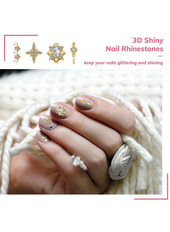 48 Pieces 3D Shiny Nail Rhinestones Luxury Nail Decoration Diamonds Metal Nail Jewelry Nail Beauty Design Charms Gold Heart Nail Gems Nail Design Crystals For Diy Women Nail 24 Styles