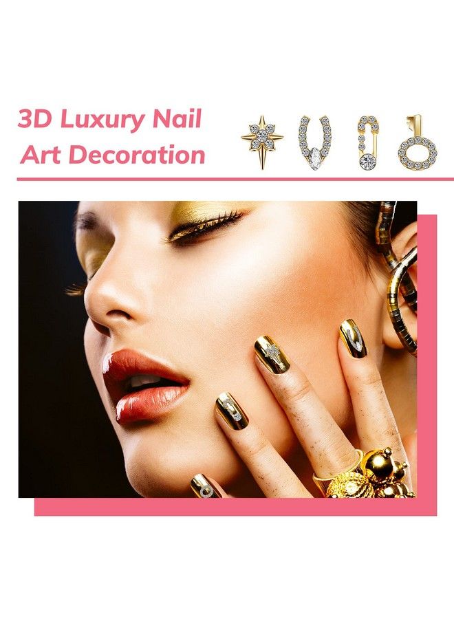 48 Pieces 3D Shiny Nail Rhinestones Luxury Nail Decoration Diamonds Metal Nail Jewelry Nail Beauty Design Charms Gold Heart Nail Gems Nail Design Crystals For Diy Women Nail 24 Styles