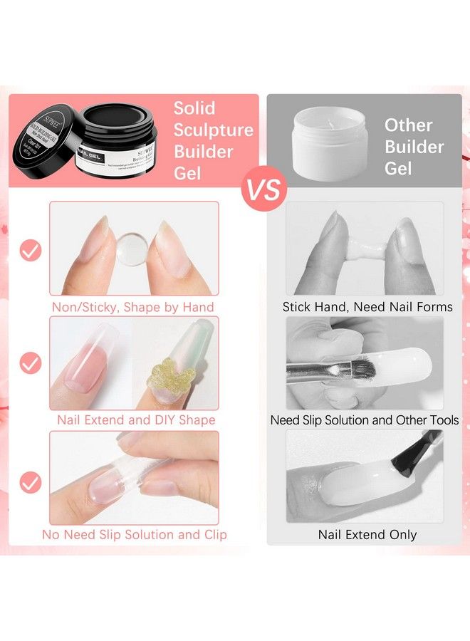 Solid Builder Gel For Nail Extension Clear Nude Nonstick Hand Sculpture Hard Gel With Dual Form Flower Nail Strengthen Nail Art For Home Diy Nail Salon Lamp Cure Require 2 Colors 14G(0.49Oz)