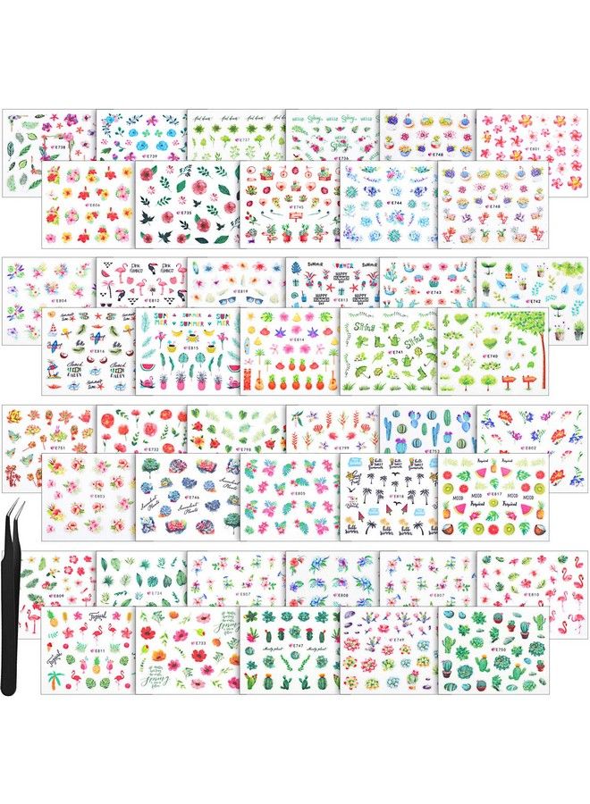 2000+ Pieces Nail Art Stickers Adhesive 3D Nail Decals Stickers Leaf Flower Butterfly Nail Stickers With Tweezers For Women Girls Diy Nails Decorations Favors (Summer Themed Series)