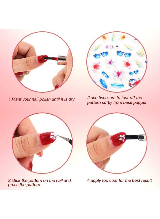 2000+ Pieces Nail Art Stickers Adhesive 3D Nail Decals Stickers Leaf Flower Butterfly Nail Stickers With Tweezers For Women Girls Diy Nails Decorations Favors (Summer Themed Series)