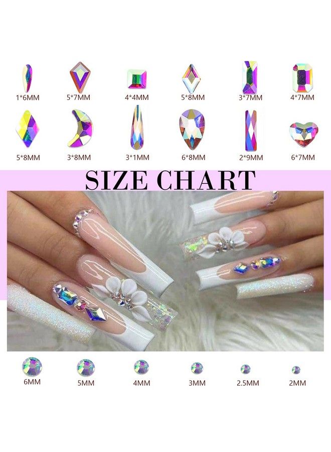 1820Pcs Rhinestones Nail Gems 12 Styles 3D Glass Crystals Nail Charms Shiny Multi Shape Flatback Nail Rhinestones For Nail Art With Rhinestones Picker And Tweezers For Diy Nail Art