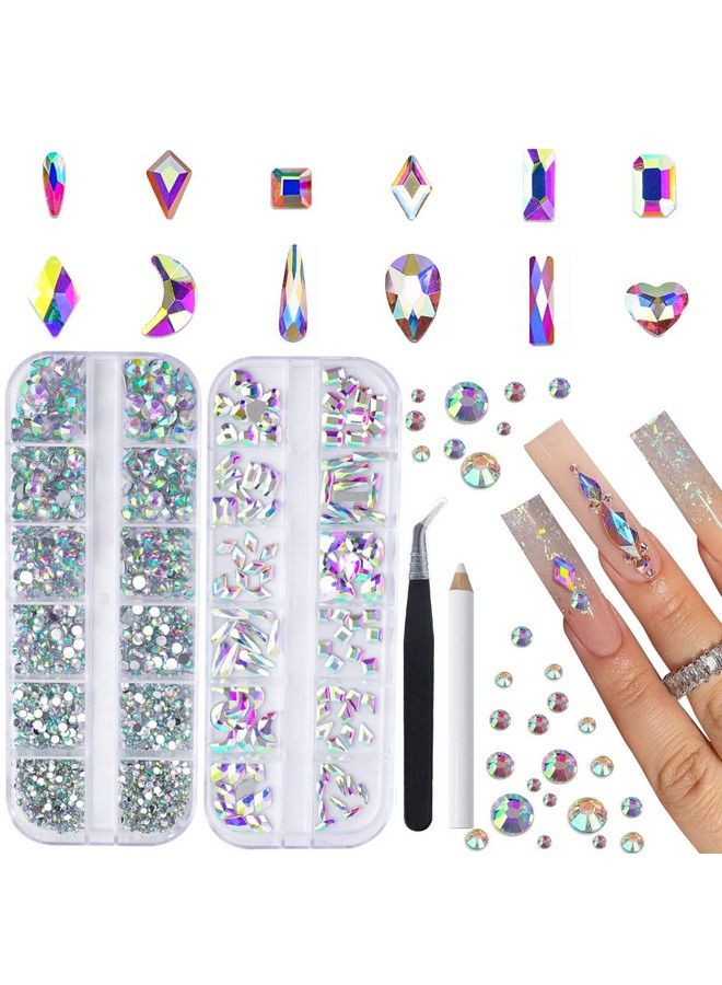 1820Pcs Rhinestones Nail Gems 12 Styles 3D Glass Crystals Nail Charms Shiny Multi Shape Flatback Nail Rhinestones For Nail Art With Rhinestones Picker And Tweezers For Diy Nail Art