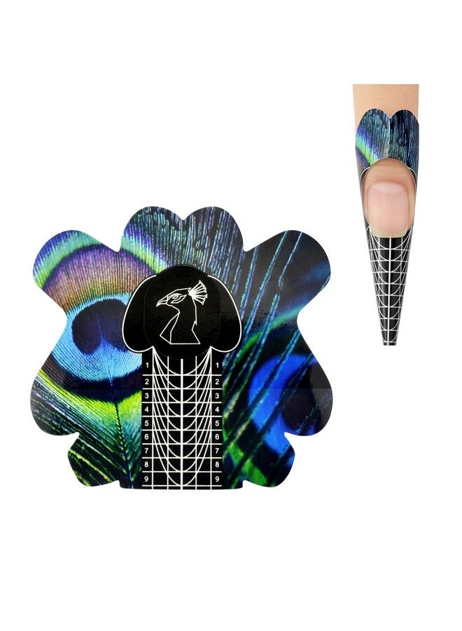 100Pcs Pro Almond Stiletto Tips Nail Form Leopard Tiger Giraffe Pattern Sturdy Forms For C Curve Acrylic Uv Gel Nails Builder False Nail Extension Nail Art Tool Guide Stickers (Ntf065Peacock Pattern)