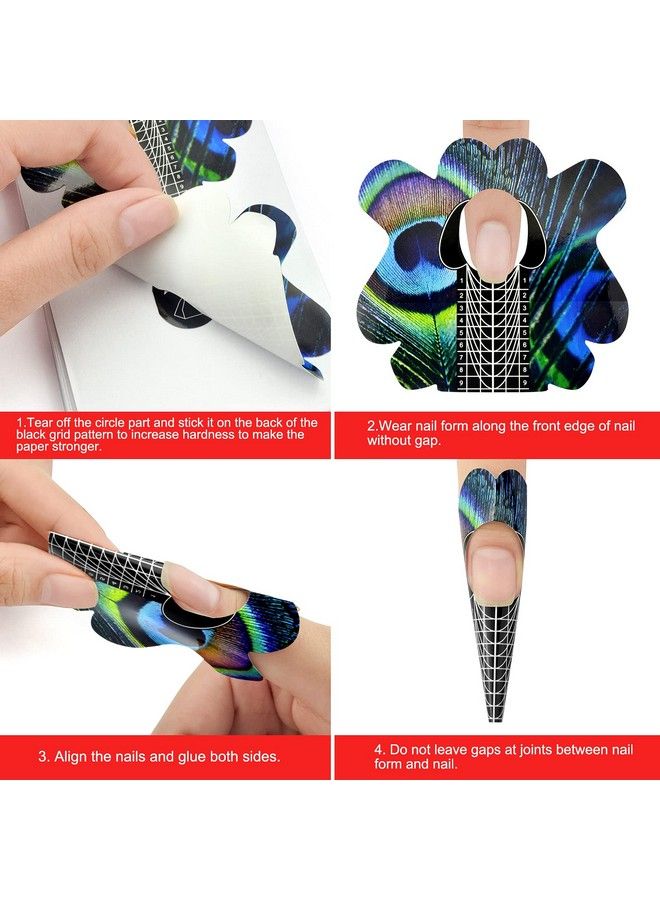 100Pcs Pro Almond Stiletto Tips Nail Form Leopard Tiger Giraffe Pattern Sturdy Forms For C Curve Acrylic Uv Gel Nails Builder False Nail Extension Nail Art Tool Guide Stickers (Ntf065Peacock Pattern)