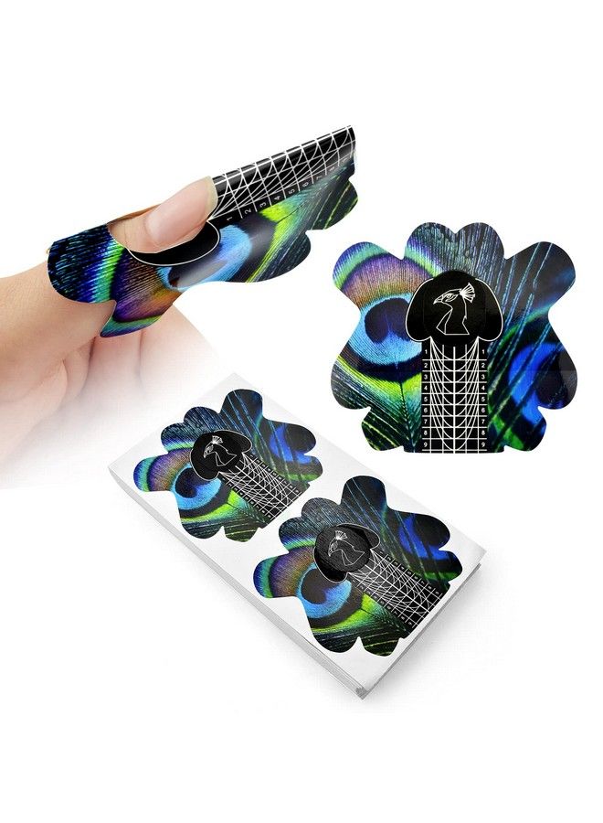 100Pcs Pro Almond Stiletto Tips Nail Form Leopard Tiger Giraffe Pattern Sturdy Forms For C Curve Acrylic Uv Gel Nails Builder False Nail Extension Nail Art Tool Guide Stickers (Ntf065Peacock Pattern)