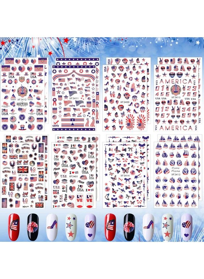 16 Sheets 4Th Of July Nail Stickers Independence Day Nail Art Stickers Patriotic American Flag Nail Stickers I Love America Nail Stickers Selfadhesive Nail Decals Manicure Sticker For Memorial Day
