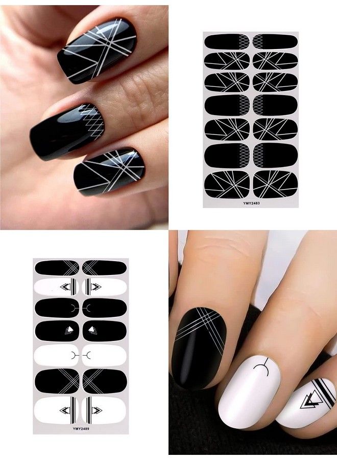 12 Sheets Black White Nail Polish Strips Wraps Full Wrap Adhesive Nail Polish Stickers With 1 Nail File Leaves Flower Vine Pattern Nail Wrap Stickers For Women Nail Art Decorations