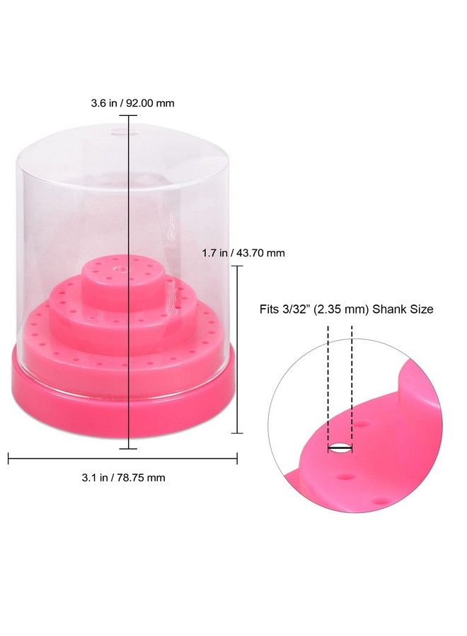 Nail Drill Bit Holder Stand Display Organizer Dust Proof Storage Container Box Case Tools For Home Use Or Nail Salon (48 Holes Pink)