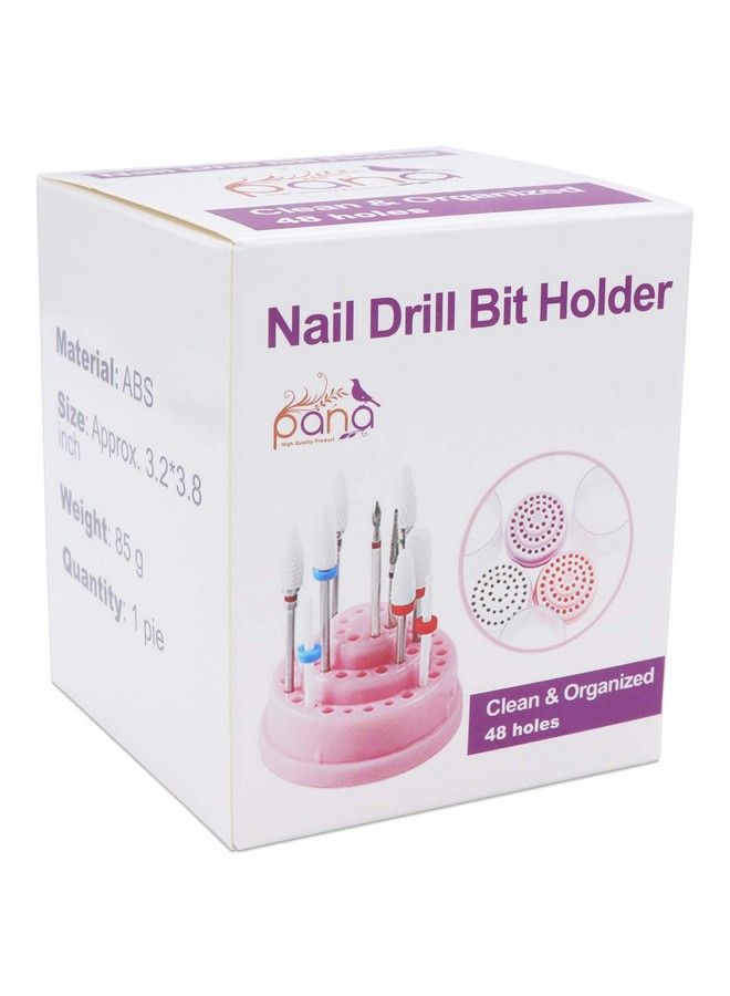 Nail Drill Bit Holder Stand Display Organizer Dust Proof Storage Container Box Case Tools For Home Use Or Nail Salon (48 Holes Pink)