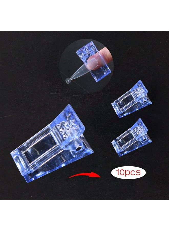 10Pcs Nail Tips Clip For Quick Building Polygel Nail Forms Nail Clips For Polygel Finger Nail Extension Uv Led Builder Clamps Manicure Nail Art Tool Dark Blue Color