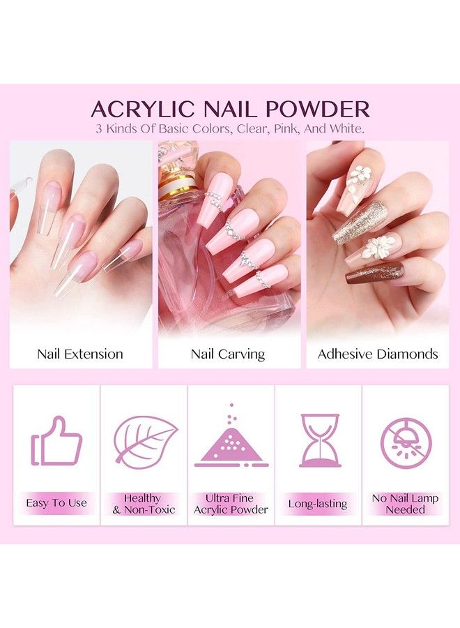 Acrylic Nail Kit Acrylic Powder Nails Kit Acrylic Set With Lamp Clear White Pink Acrylic Powder And Liquid Set With Primer Acrylic Nail Brush For Beginners Diy Nail Extension