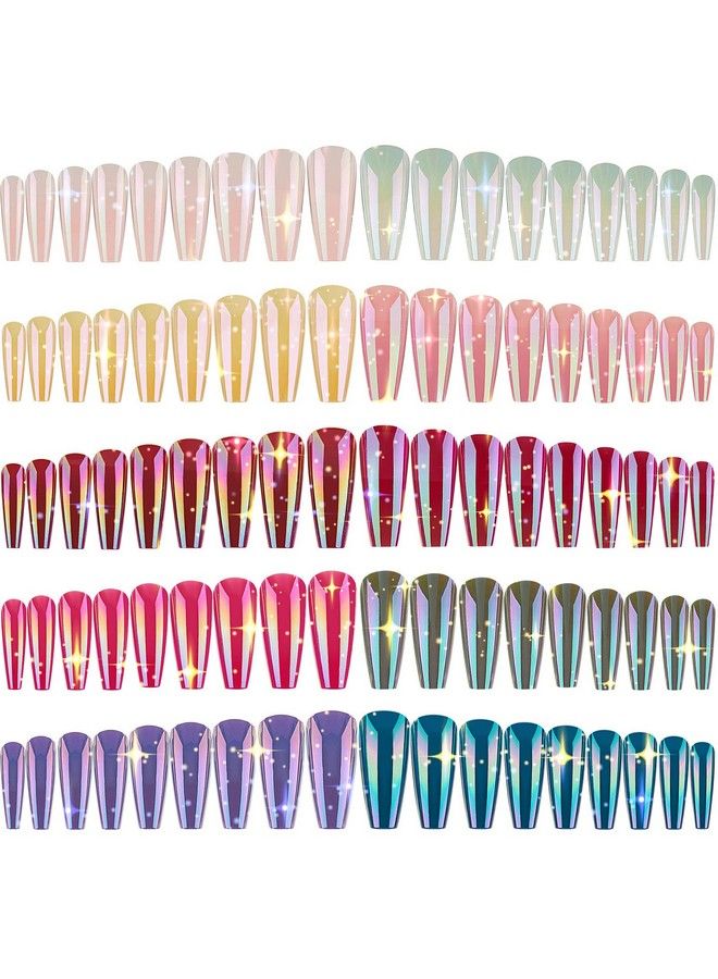 240 Pieces Extra Long Press On Nails Ballerina Coffin False Nails Solid Color Full Cover Fake Nails Artificial Acrylic Nails For Diy Nail Salon Women Girls (Aurora Pattern)