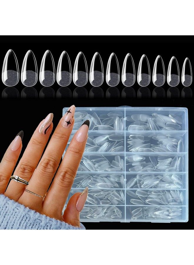 600Pcs Almond Nail Tips Clear Full Cover Medium Length Short Almond Fake Nails Acrylic Gel X Nail Tips For Salon And Home Manicure 12 Sizes