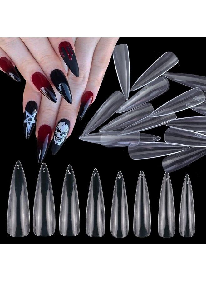 600Pcs Clear Long Stiletto Nail Tips Full Cover Artificial Acrylic False Nails 12 Sizes Fake Nails For Home Salons Practice Diy Art
