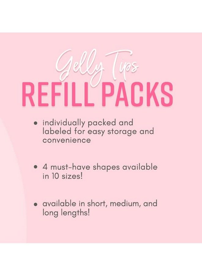 Gelly Tips Refill Packs Soak Off Soft Gels Almond Shape (Short Length) (Sizes 0 1 2)