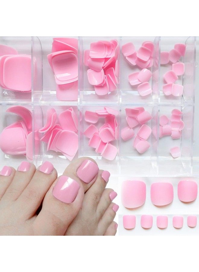 False Toe Nails Glossy Solid Color Square Short Full Cover 120Pcs Fake Toenails Acrylic Nail Tips For Women Girls (Pink)