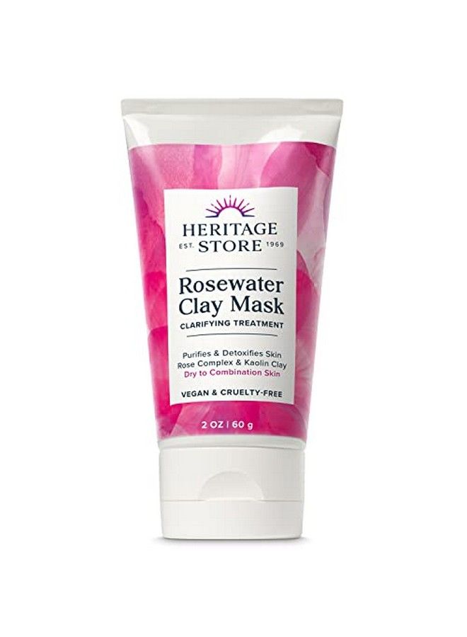 Rosewater Clay Mask Clarifying Treatment For Dry Combination Skin Purifying Face Mask Deep Cleanses Detoxifies & Balances With Kaolin Clay & Organic Aloe Vegan & Cruelty Free 2Oz