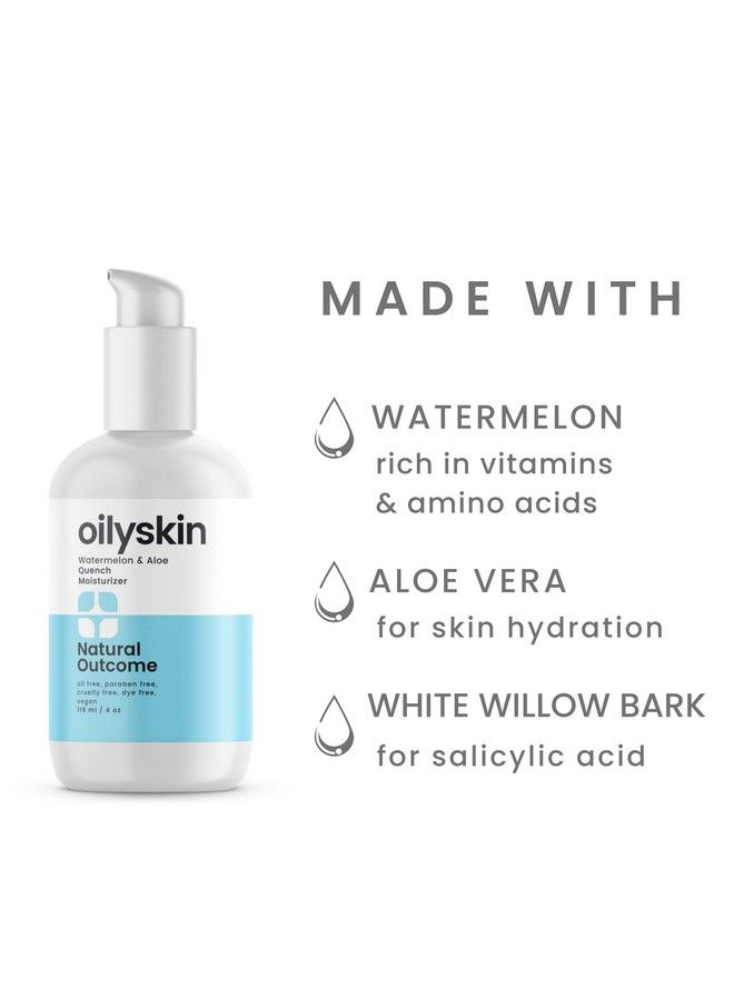 Oily Skin Moisturizer : Oil Free Daily Facial Moisturizer Gel w/Hyaluronic Acid : Watermelon & Aloe Vera Hydrating Face Lotion : NonGreasy Lotion for Oily Skin Types : 4 oz