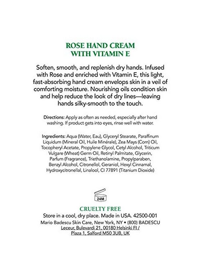 Rose Hand Cream With Vitamin E 3 Oz