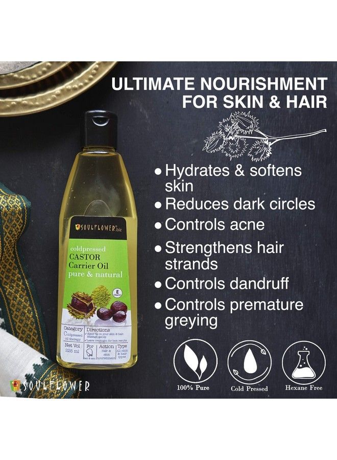 Rosemary Essential Oil 15Ml & Coldpressed Castor Oil 225Ml 100% Pure Natural And Coldpressed For Hair Skin And Face Ecocert Cosmos Organic Certified Pack Of 2