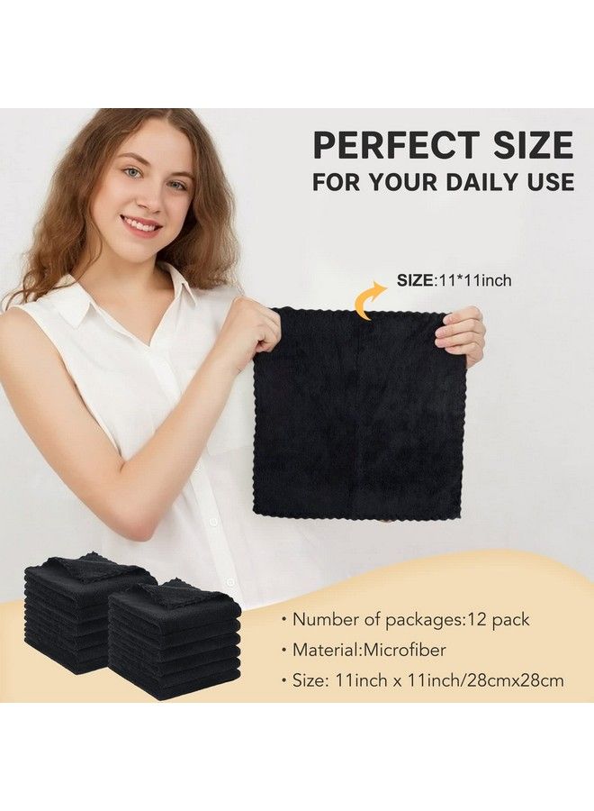 Microfiber Face Cloth Reusable Makeup Remover Facial Cleansing Towel Ultra Soft Face Washcloth 11Inchx 11Inch (12Pack Black)