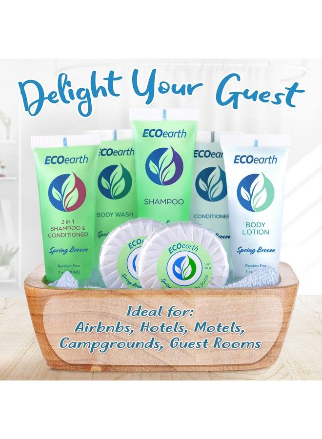 Hotel Toiletries Bundle (Spring Breeze 1 Oz Each 100 Pieces) 4Piece Set: 25 Round Bar Soap 25 Shampoo 25 Conditioner & 25 Body Lotion Bulk Mini Guest Amenities