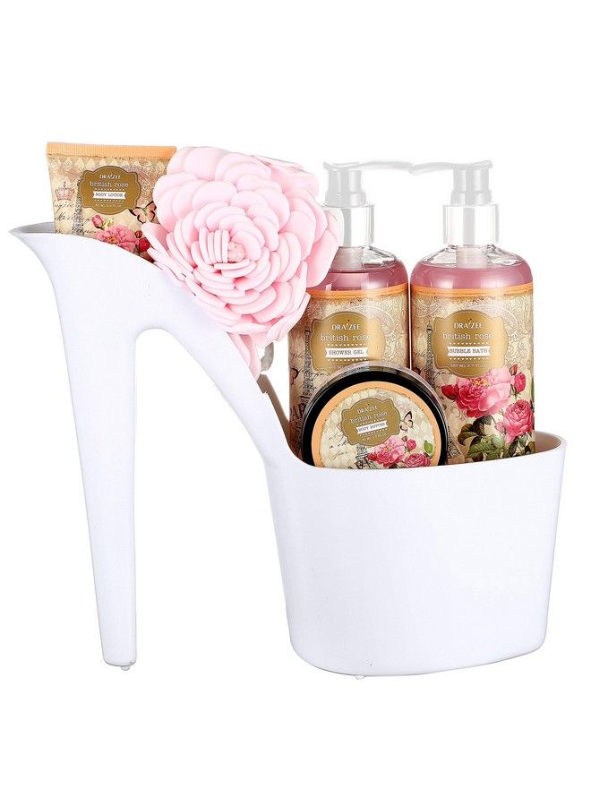 Heel Shoe Rose Scented Home Relaxation Fragrance Spa Gift Basket Set For Woman Bath And Body Basket 5 Pcs Body Lotion & Butter Shower Gel Bubble Bath Mothers Gift For Wife Girlfriend