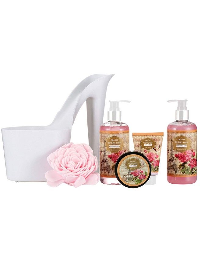 Heel Shoe Rose Scented Home Relaxation Fragrance Spa Gift Basket Set For Woman Bath And Body Basket 5 Pcs Body Lotion & Butter Shower Gel Bubble Bath Mothers Gift For Wife Girlfriend