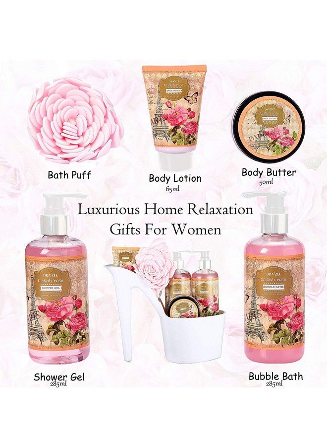 Heel Shoe Rose Scented Home Relaxation Fragrance Spa Gift Basket Set For Woman Bath And Body Basket 5 Pcs Body Lotion & Butter Shower Gel Bubble Bath Mothers Gift For Wife Girlfriend