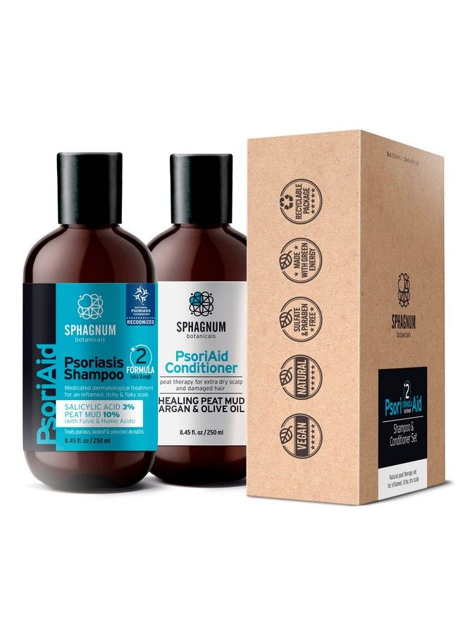Medicated Psoriasis Shampoo And Conditioner Set Salicylic Acid 3% And Peat Mud Shampoo Together With Argan And Olive Oil Condtioner. 2 X 8.45 Fl. Oz