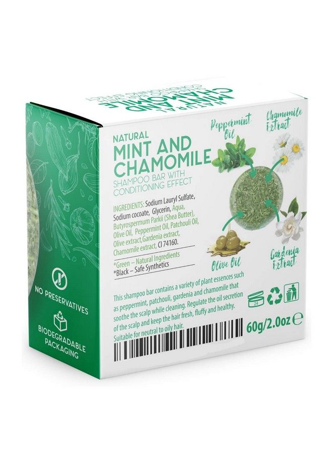 Solid Shampoo Bar And Conditioner Effect Hair Soap 100% Organic Shampoo Bars For Hair With All Natural Plant Based Essential Oils And Zero Waste Biodegradable Packaging (Mint And Chamomile)