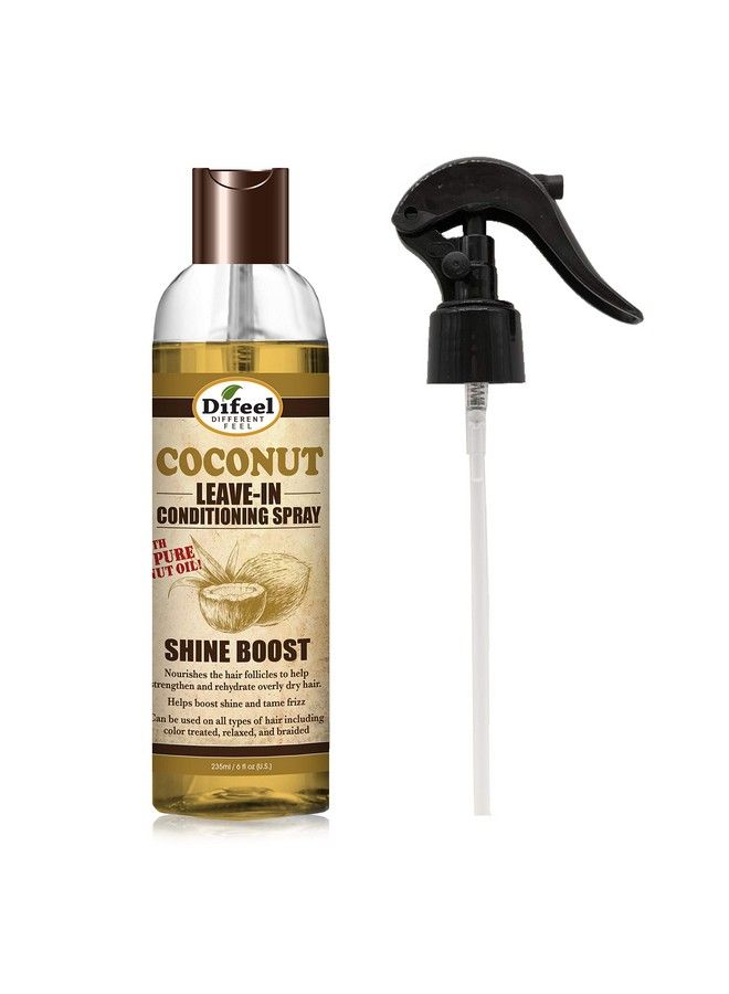 Shine Boost Leave In Conditioning Treatment 100% Pure Coconut Oil 6 Oz. With Spray Cap & Dispensing Cap