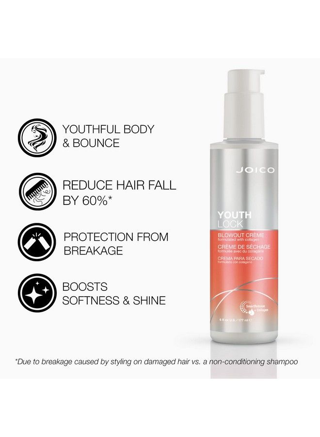 Youthlock Blowout Crème Formulated With Collagen | Youthful Body & Bounce | Strengthen & Protect | Reduce Breakage & Frizz | Soften & Detangle | Boost Shine | Sulfate Free | With Arginine | 6 Fl Oz