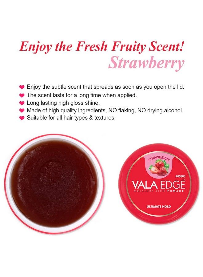 Hair Pomade Vala Edge Control 100Ml 3.38 Fl Oz Strong Ultimate Hold High Shine Easy To Wash Out Made In Korea Beauty Styling Gel (Strawberry Fruity Scent)