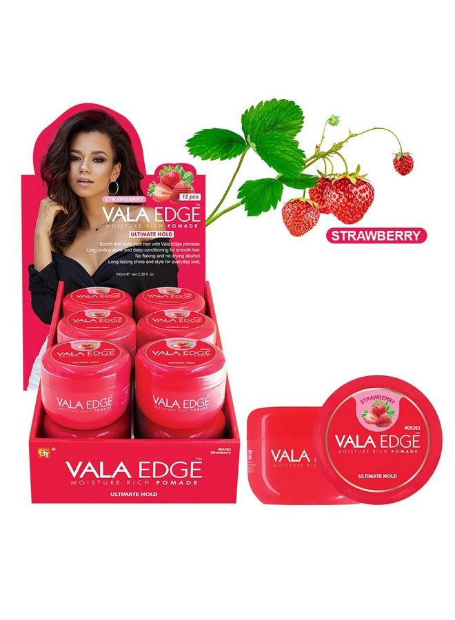 Hair Pomade Vala Edge Control 100Ml 3.38 Fl Oz Strong Ultimate Hold High Shine Easy To Wash Out Made In Korea Beauty Styling Gel (Strawberry Fruity Scent)