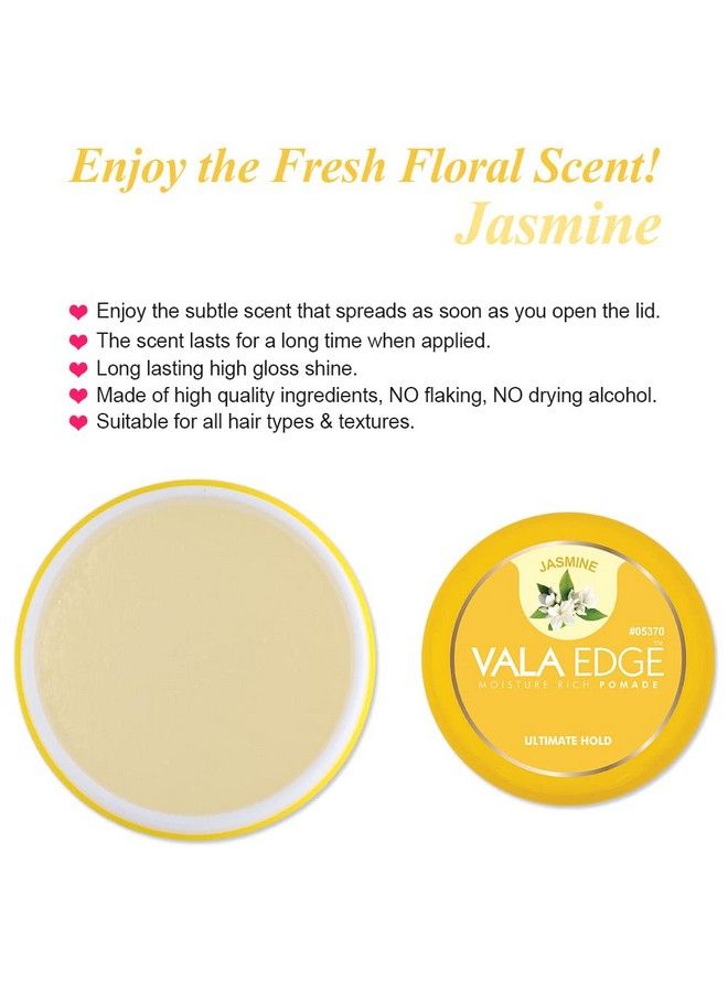 Hair Pomade Vala Edge Control 100Ml 3.38 Fl Oz Strong Ultimate Hold High Shine Easy To Wash Out Made In Korea Beauty Styling Gel (Jasmine Floral Scent)