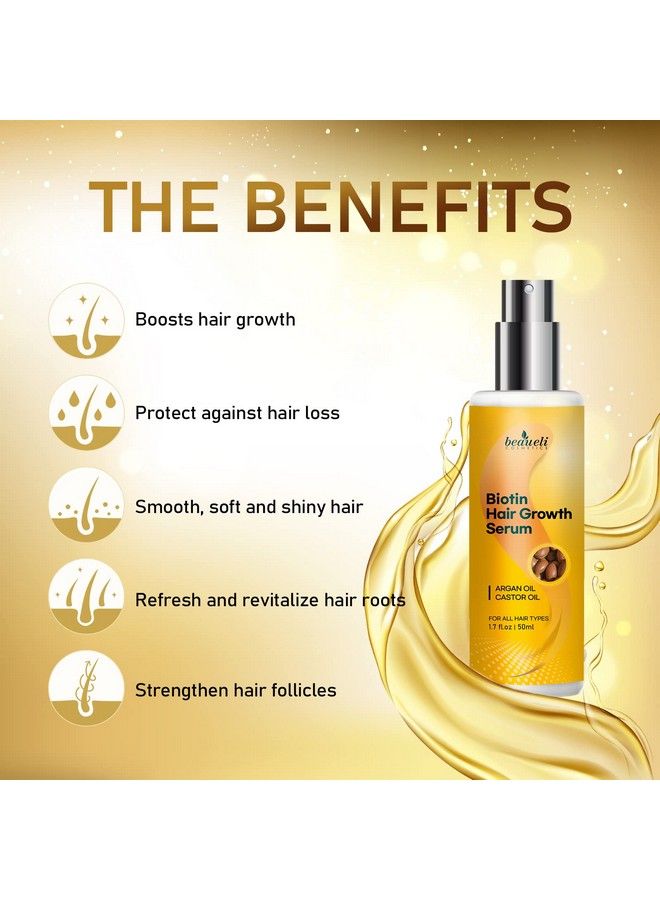 Biotin Hair Growth Serum With Castor Oil Argan Oil Hair Loss Prevention Treatment With Hair Regrowth Formula For Women By Beaueli