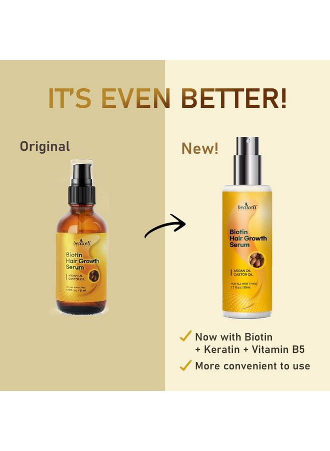 Biotin Hair Growth Serum With Castor Oil Argan Oil Hair Loss Prevention Treatment With Hair Regrowth Formula For Women By Beaueli