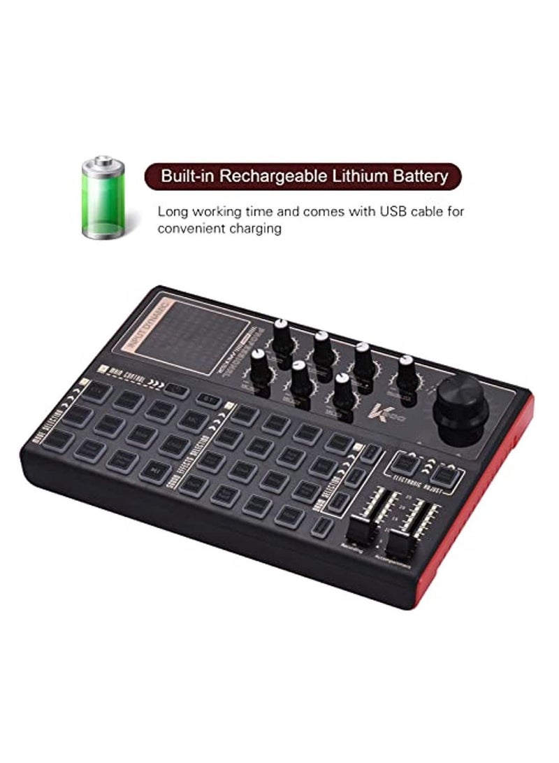 Rechargeable Audio Mixer Sk300 Live Sound Card And Audio Interface Sound Board With Multiple Dj Mixer Effects Voice Changer And Led Light Prefect For Podcasting/Recording/Pc