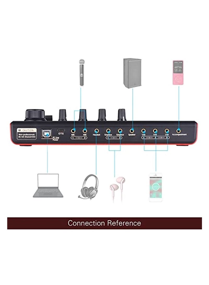 Rechargeable Audio Mixer Sk300 Live Sound Card And Audio Interface Sound Board With Multiple Dj Mixer Effects Voice Changer And Led Light Prefect For Podcasting/Recording/Pc