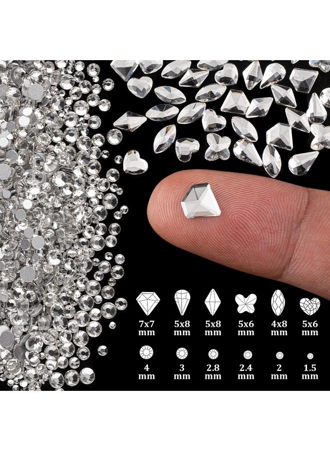 Flat Back Multishaped And Round Glass Nail Art Rhinestones Set 1 Crystal Ab And Clear Gem Bead Jewels Kit With Picker Pencil And Tweezer For Professional And Home Diy Use