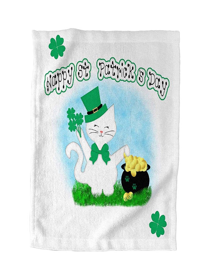Cat Lovers-Happy St Patrick's Day Pot Of Gold Design Hand Towel White 15 x 22inch
