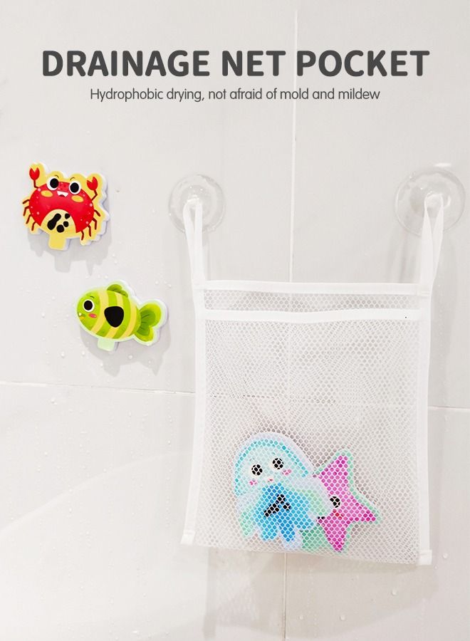 10-PCs Bath Foam Stickers Toys with Mesh Storage Organizer Net, Fun EVA Hanging Bathtub Toy with Suction Pads for Toddler Kid Bathroom Shower Eco-Safe, Fun, Educational for Baby