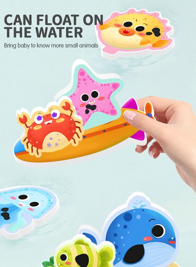 10-PCs Bath Foam Stickers Toys with Mesh Storage Organizer Net, Fun EVA Hanging Bathtub Toy with Suction Pads for Toddler Kid Bathroom Shower Eco-Safe, Fun, Educational for Baby