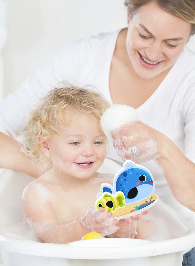 10-PCs Bath Foam Stickers Toys with Mesh Storage Organizer Net, Fun EVA Hanging Bathtub Toy with Suction Pads for Toddler Kid Bathroom Shower Eco-Safe, Fun, Educational for Baby