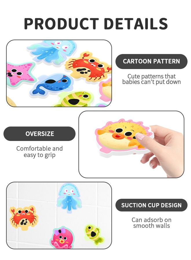 10-PCs Bath Foam Stickers Toys with Mesh Storage Organizer Net, Fun EVA Hanging Bathtub Toy with Suction Pads for Toddler Kid Bathroom Shower Eco-Safe, Fun, Educational for Baby